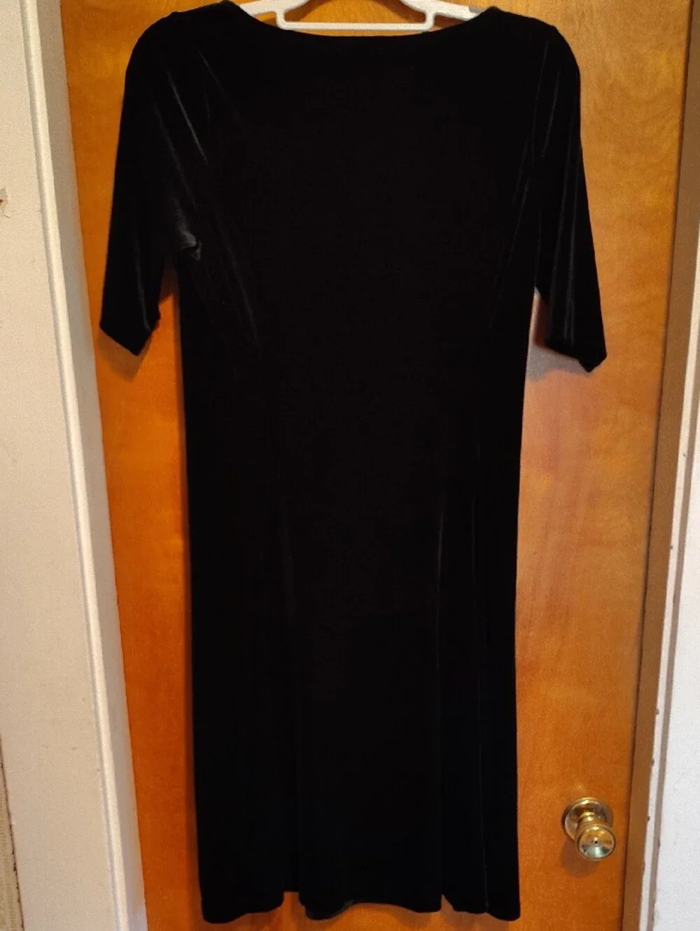Lands' End Black Velvet Midi Dress with Short Sleeves